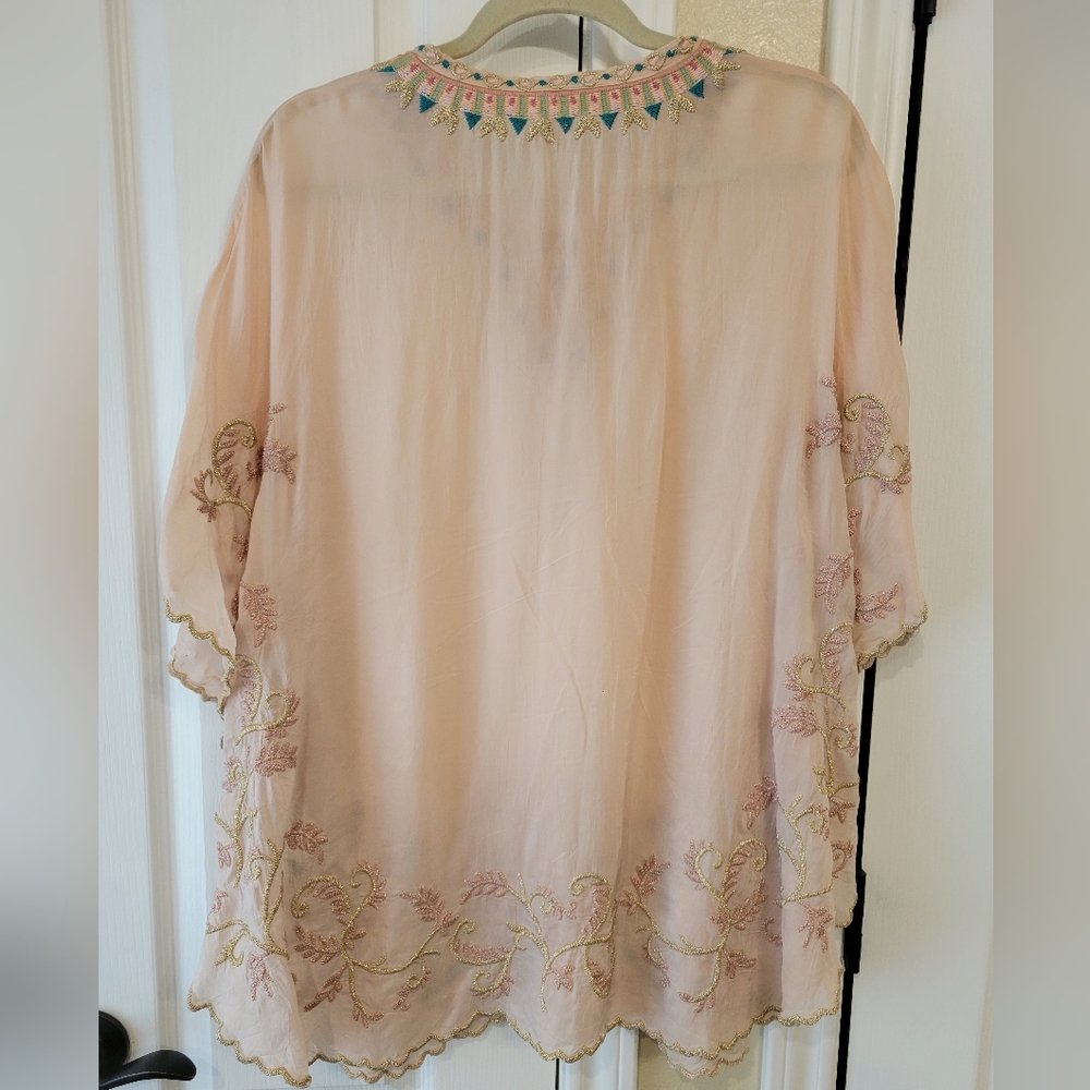 Johnny Was Antoinette Embroidered Poncho In Blush Women's Size Small Boho - Picture 5 of 5